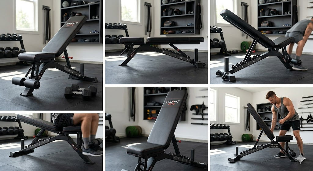 Pro-Fit Elite Adjustable Gym Bench – 1000 lbs Capacity Weight Bench